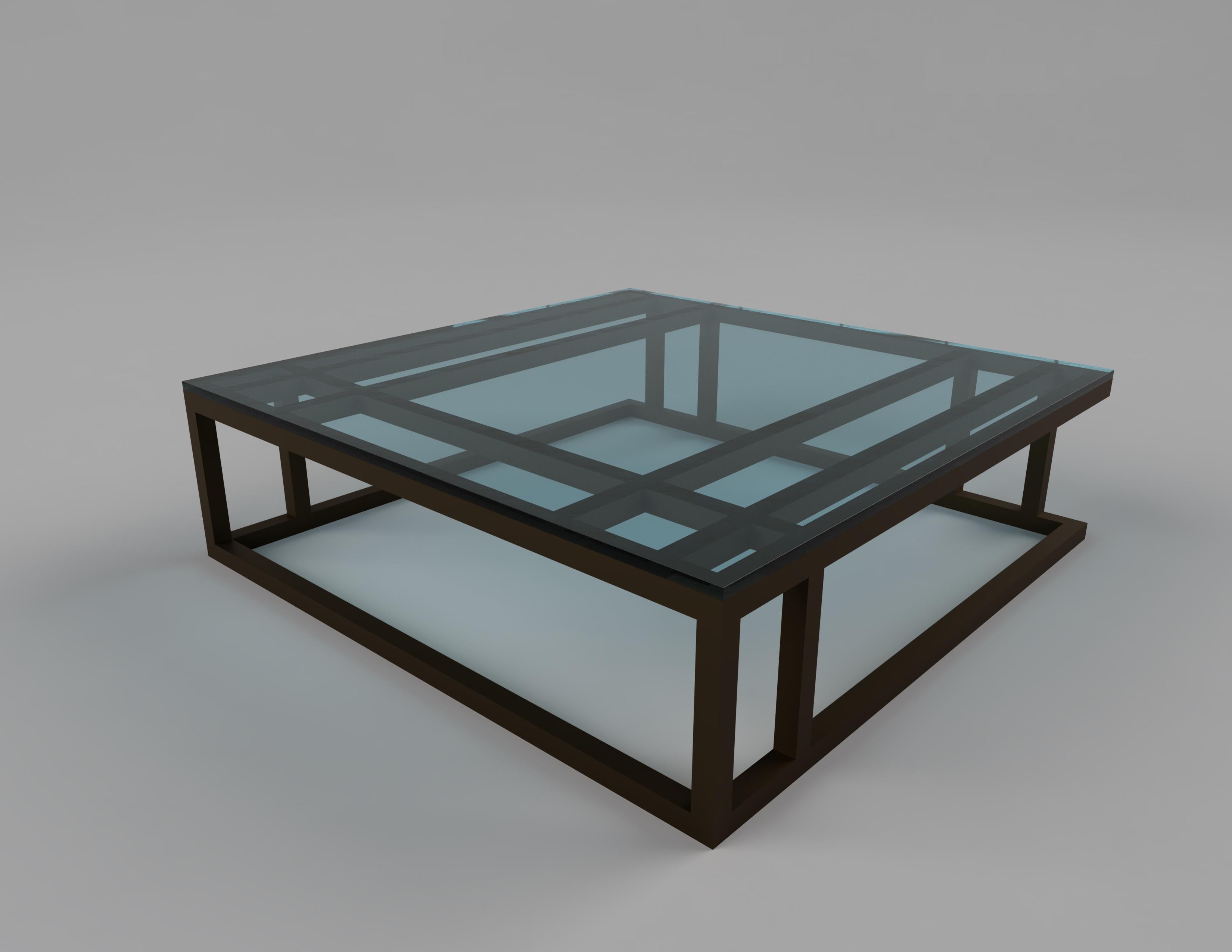 English Art Deco Inspired Elio Coffee Table Large Powder-Coated and Glass Surface