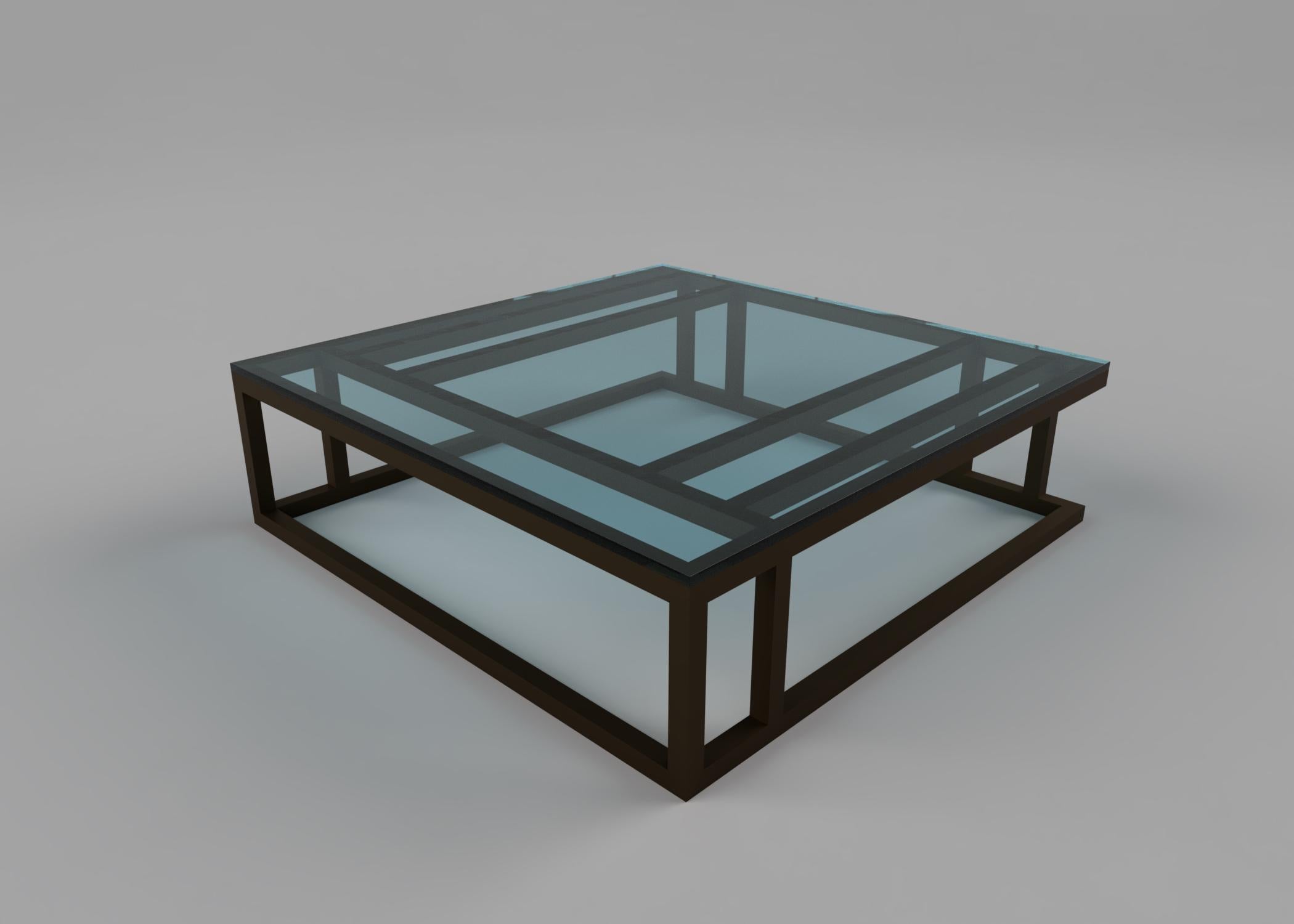 Art Deco Inspired Elio Coffee Table Large Powder-Coated and Glass Surface 1
