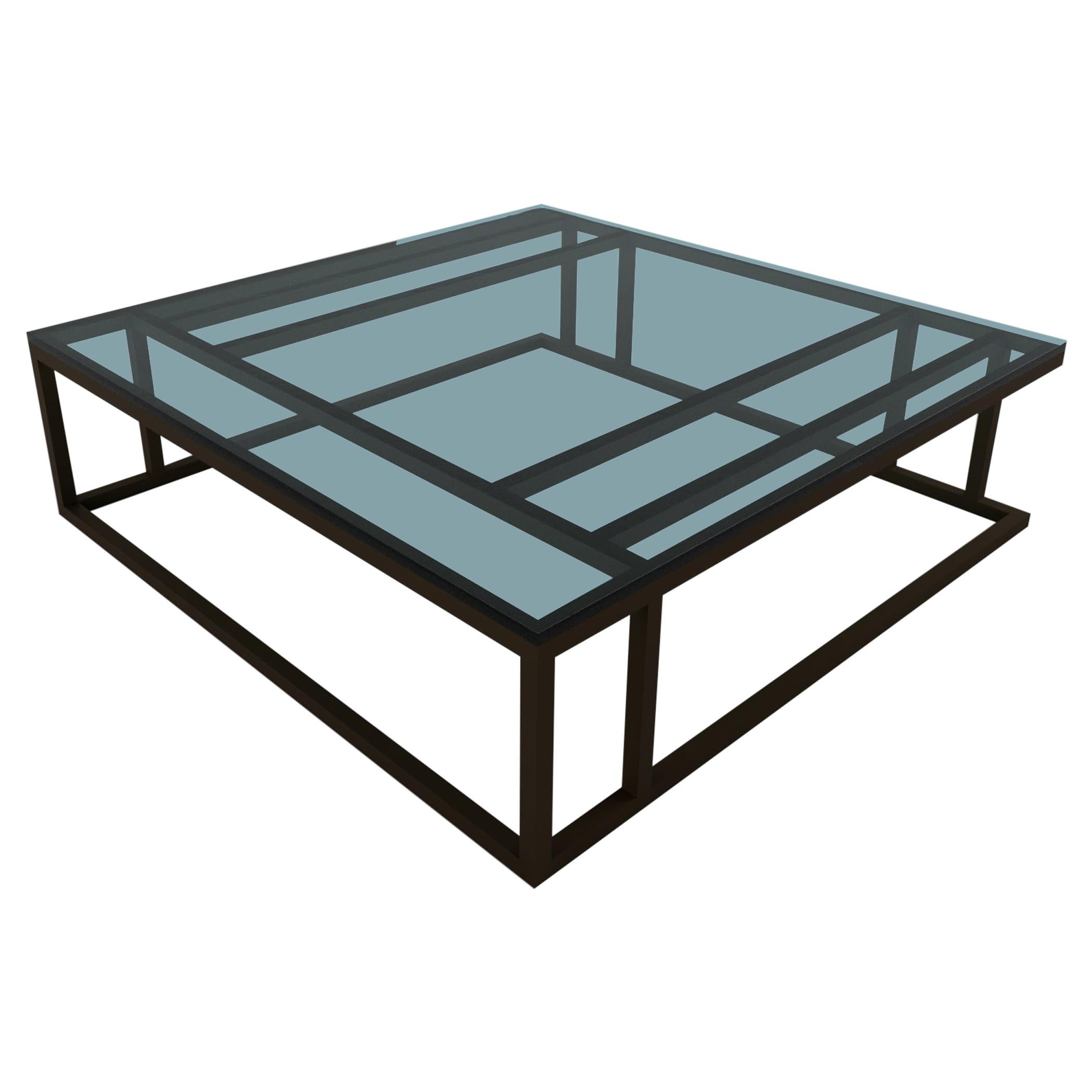 Art Deco Inspired Elio Coffee Table Large Powder-Coated and Glass Surface