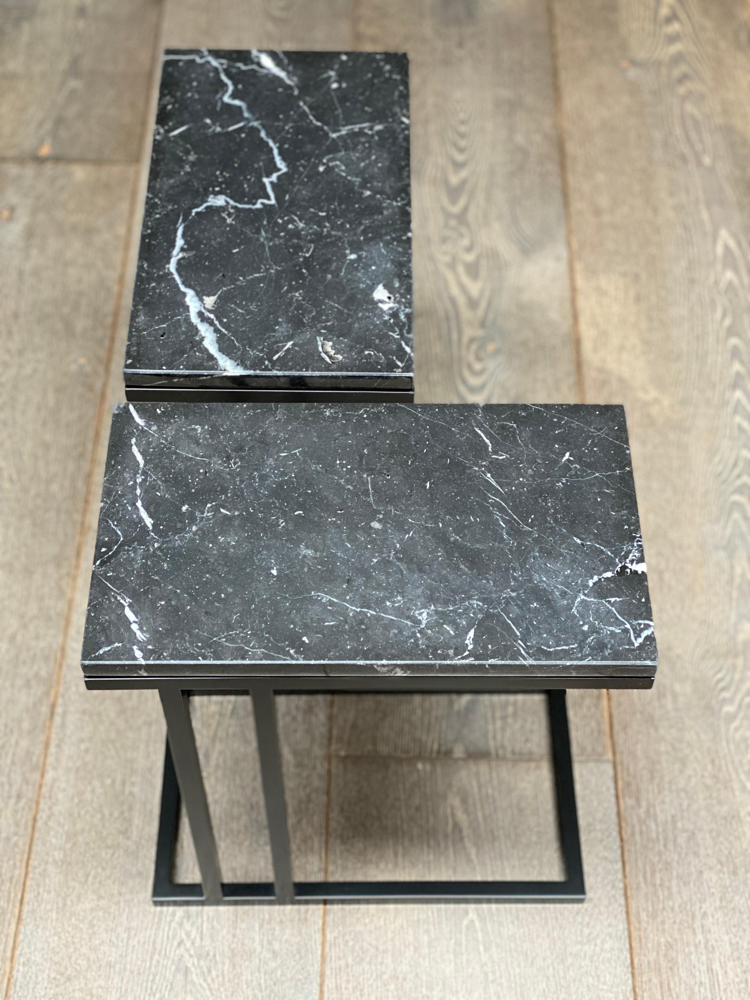 Art Deco Inspired Elio II Slim Side Table Black Powder Coated and Marble For Sale 4