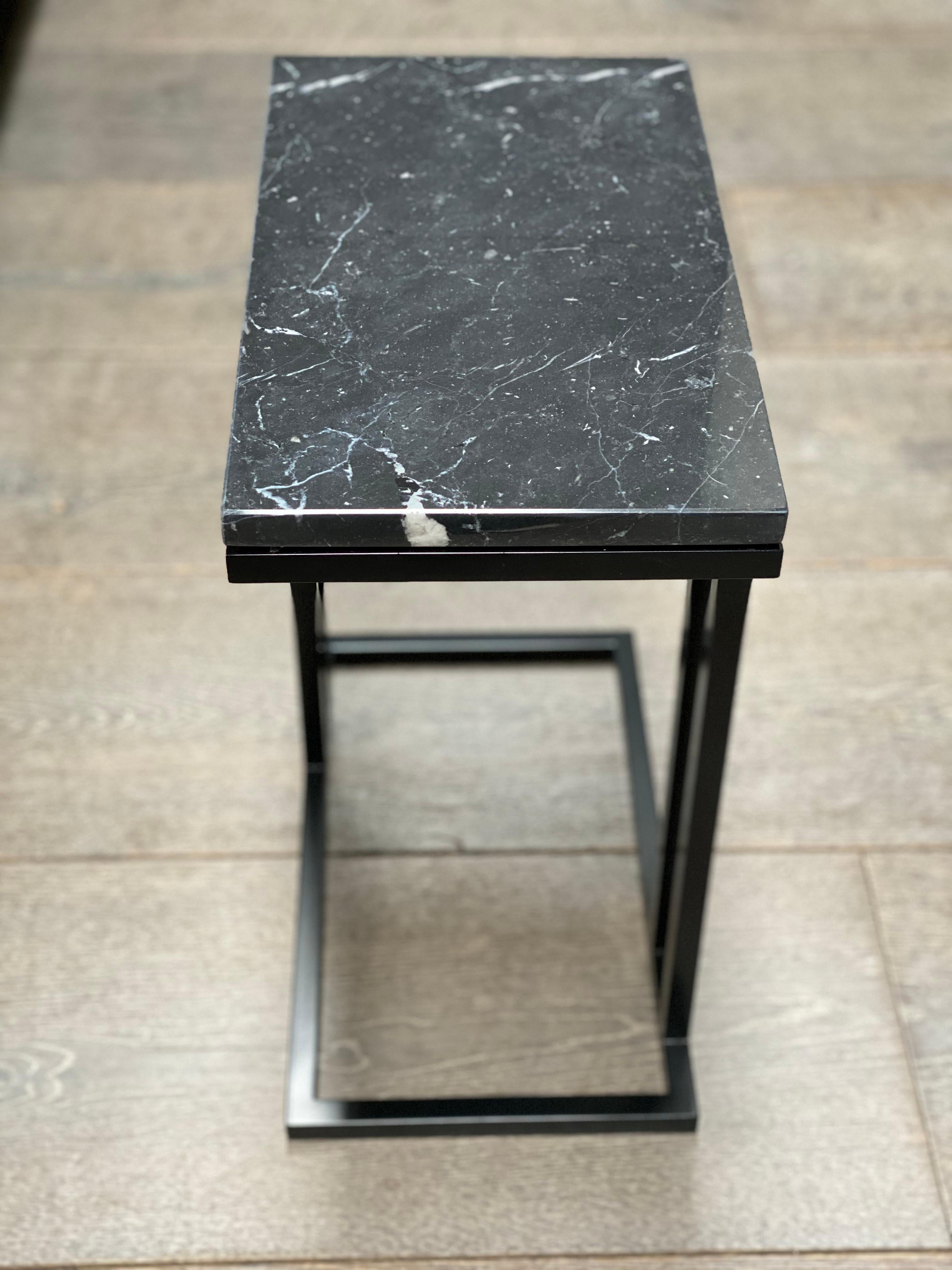 English Art Deco Inspired Elio II Slim Side Table Black Powder Coated and Marble For Sale