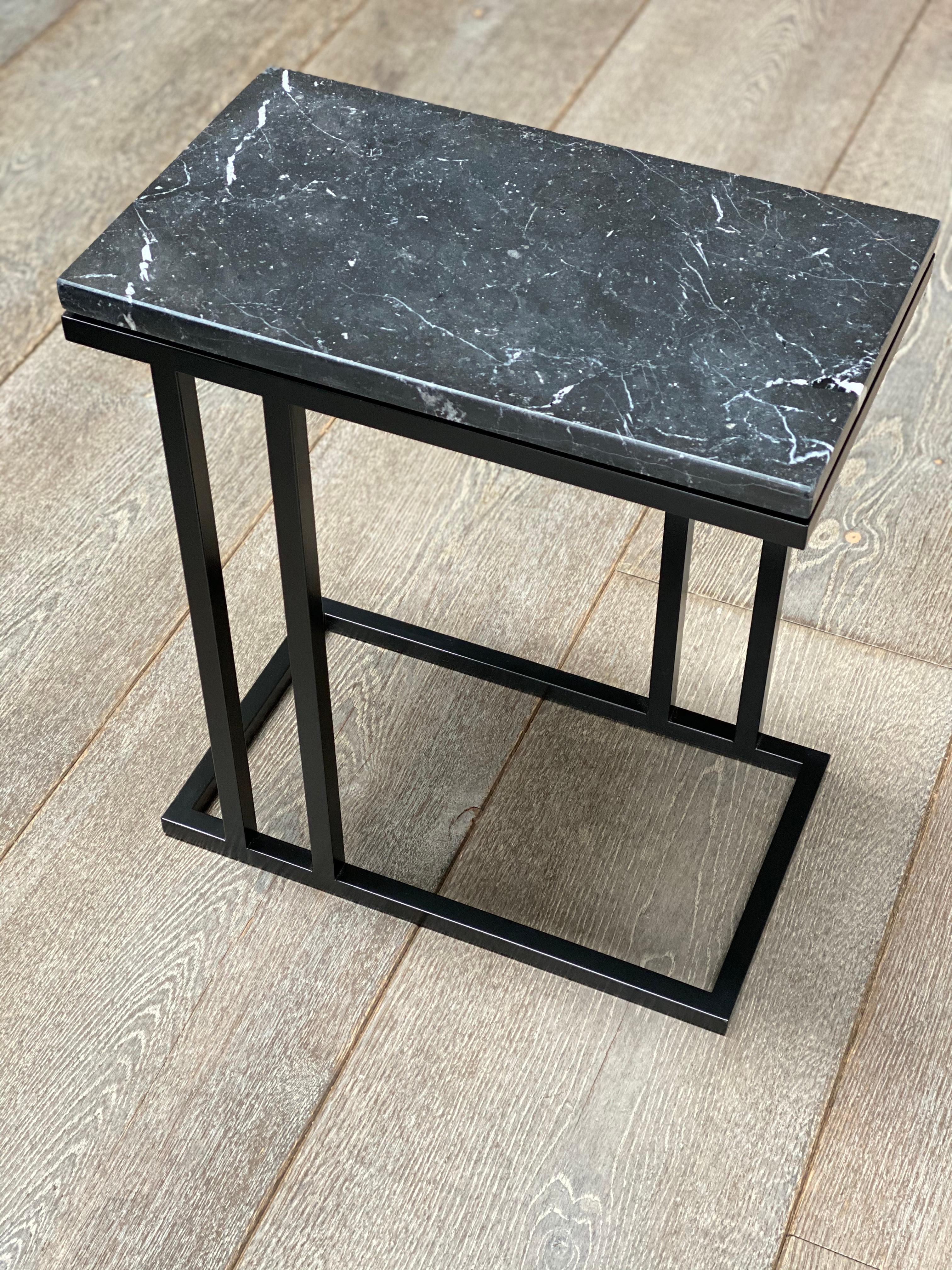 Art Deco Inspired Elio II Slim Side Table Black Powder Coated and Marble In New Condition For Sale In London, GB