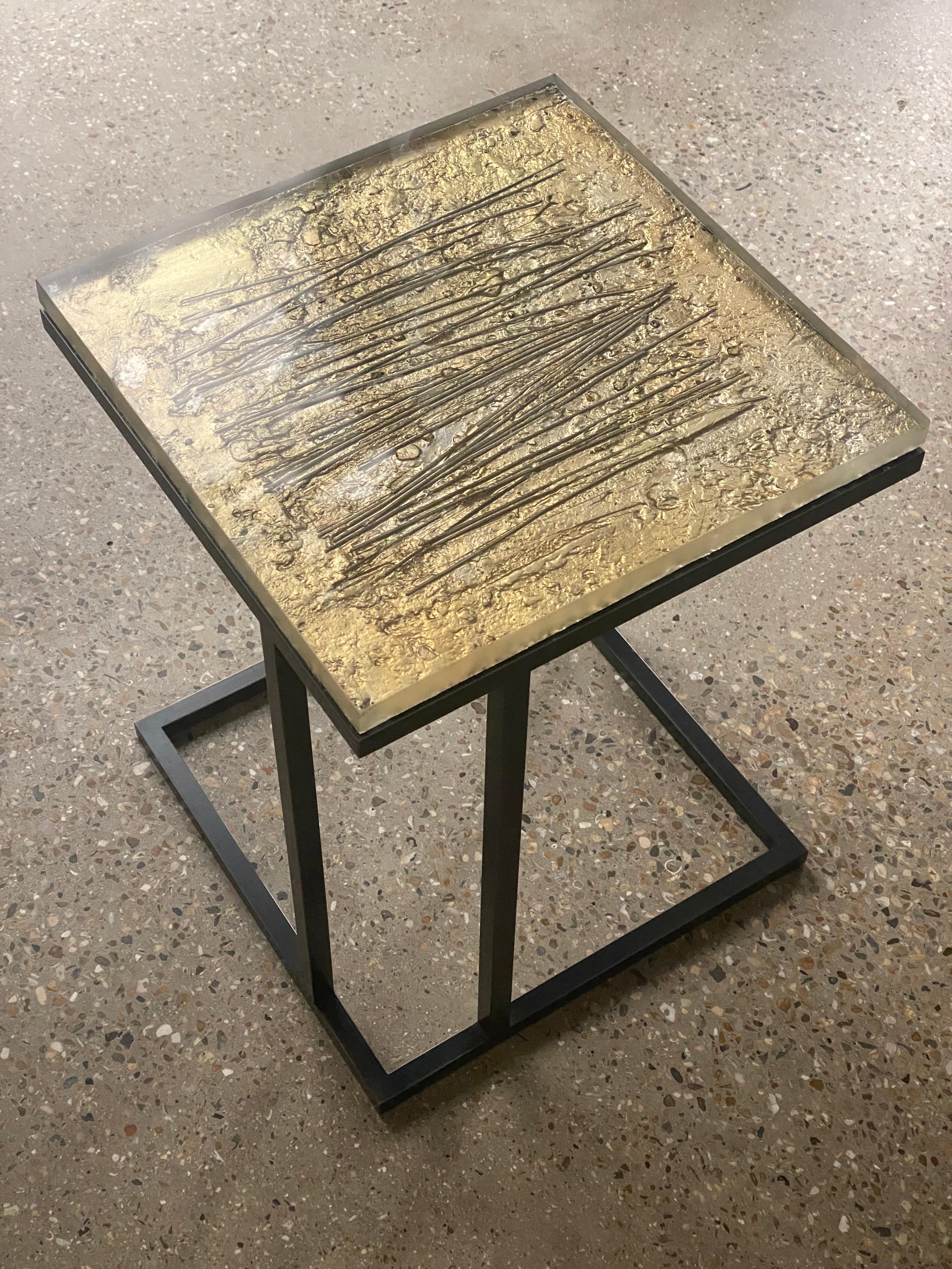 Custom Made Elio II Side Table Blackened Steel Hand Cast Glass In New Condition For Sale In London, GB