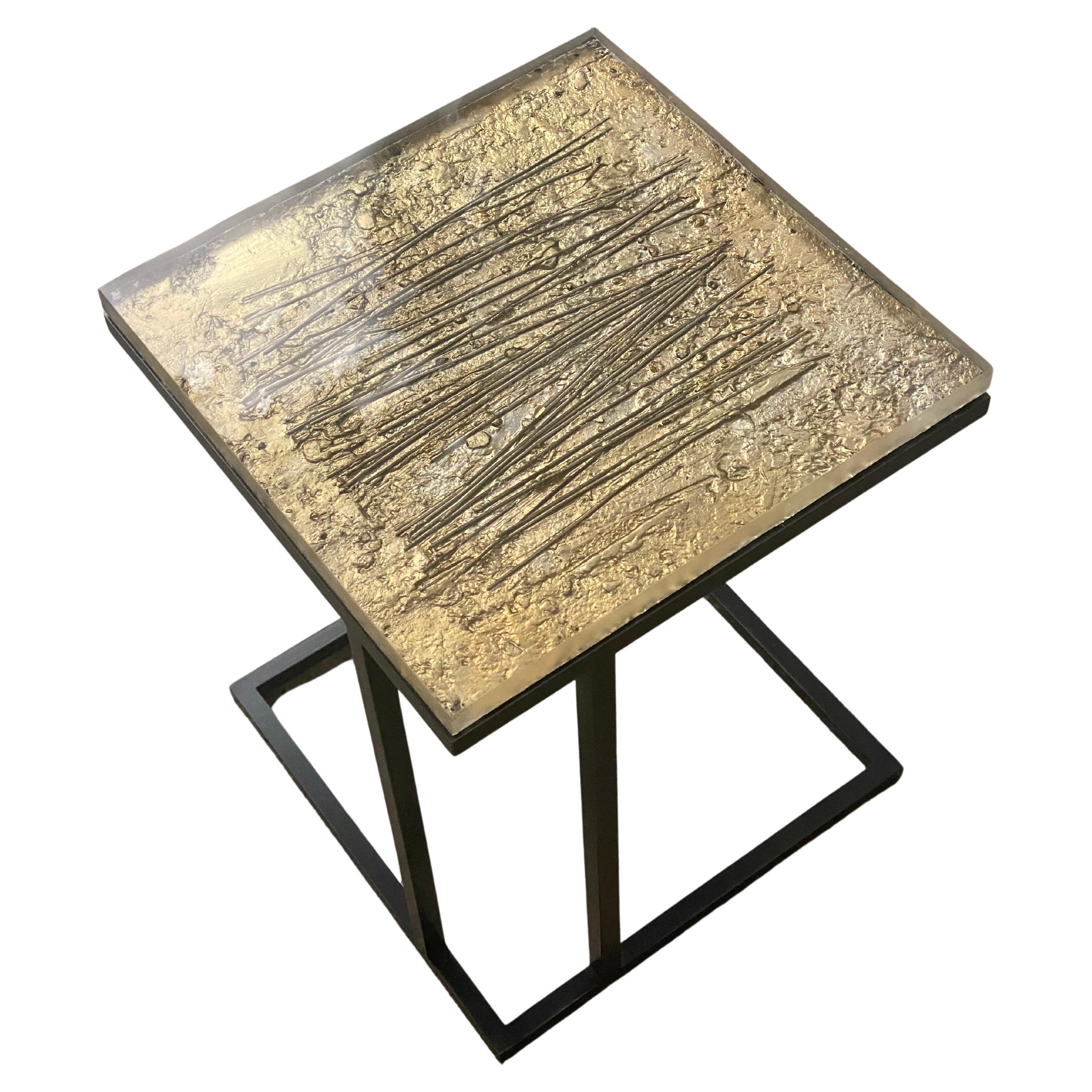 Custom Made Elio II Side Table Blackened Steel Hand Cast Glass