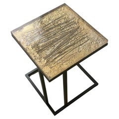Custom Made Art Deco Inspired Elio II Side Table Blackened Steel and Glass Cast