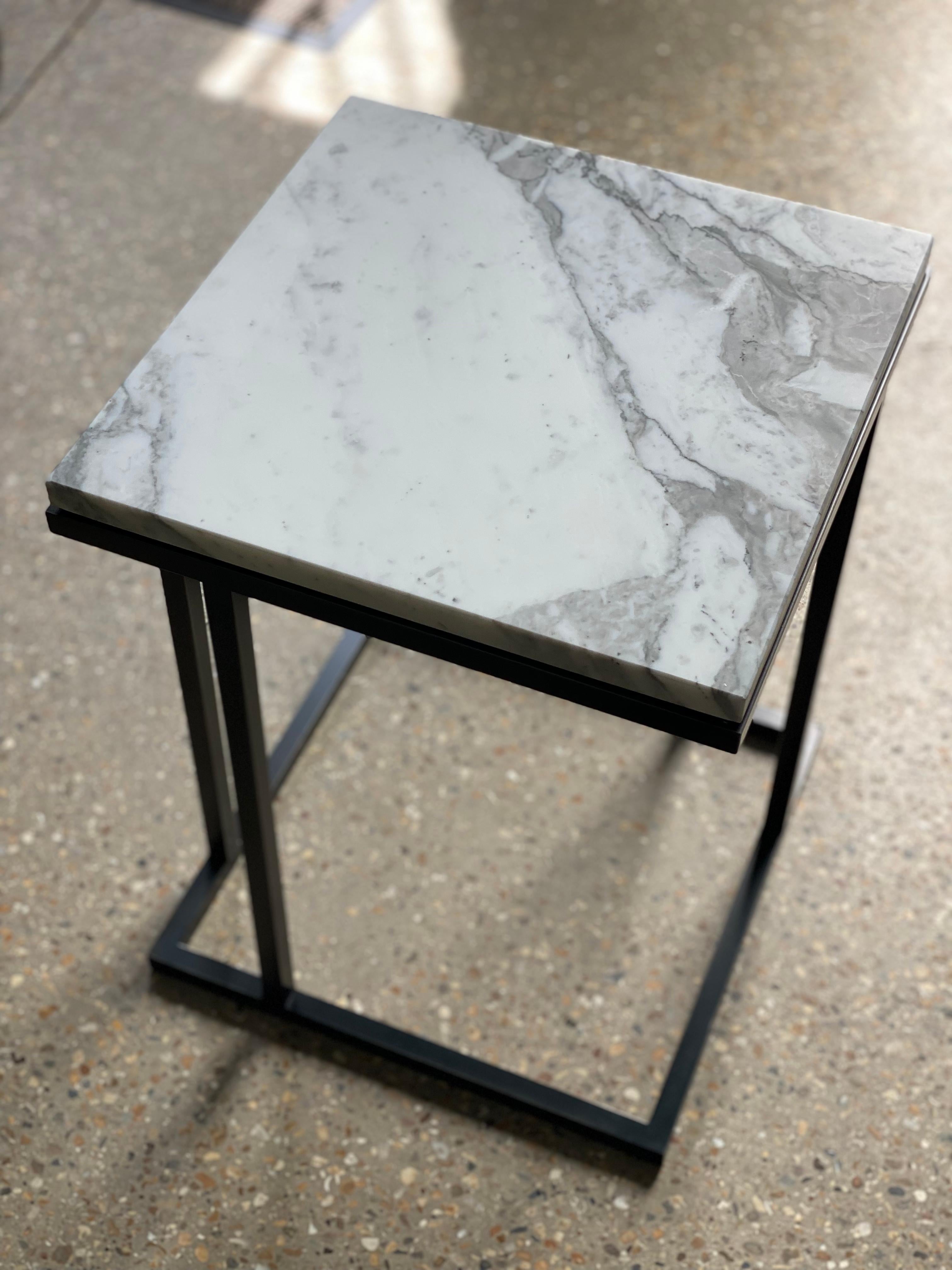 Custom Made Art Deco Inspired Elio II Slim Side Table Blackened Steel and Marble In New Condition For Sale In London, GB