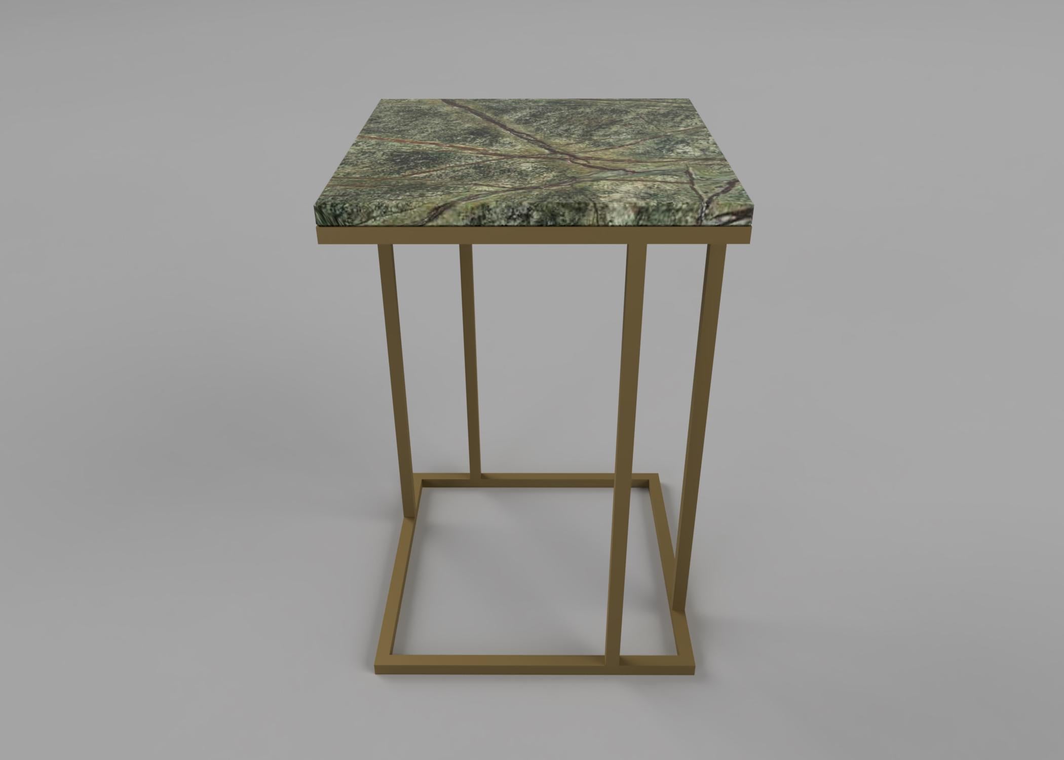 English Art Deco Inspired Elio II Slim Side Table in Brass Plated and Marble Surface For Sale