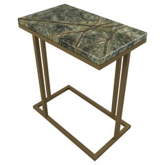 Art Deco Inspired Elio II Slim Side Table in Brass Tint and Marble Surface