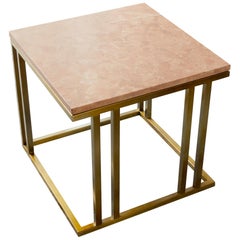 Art Deco Inspired Elio Side Table Antique Brushed Brass Tint Structure & Marble