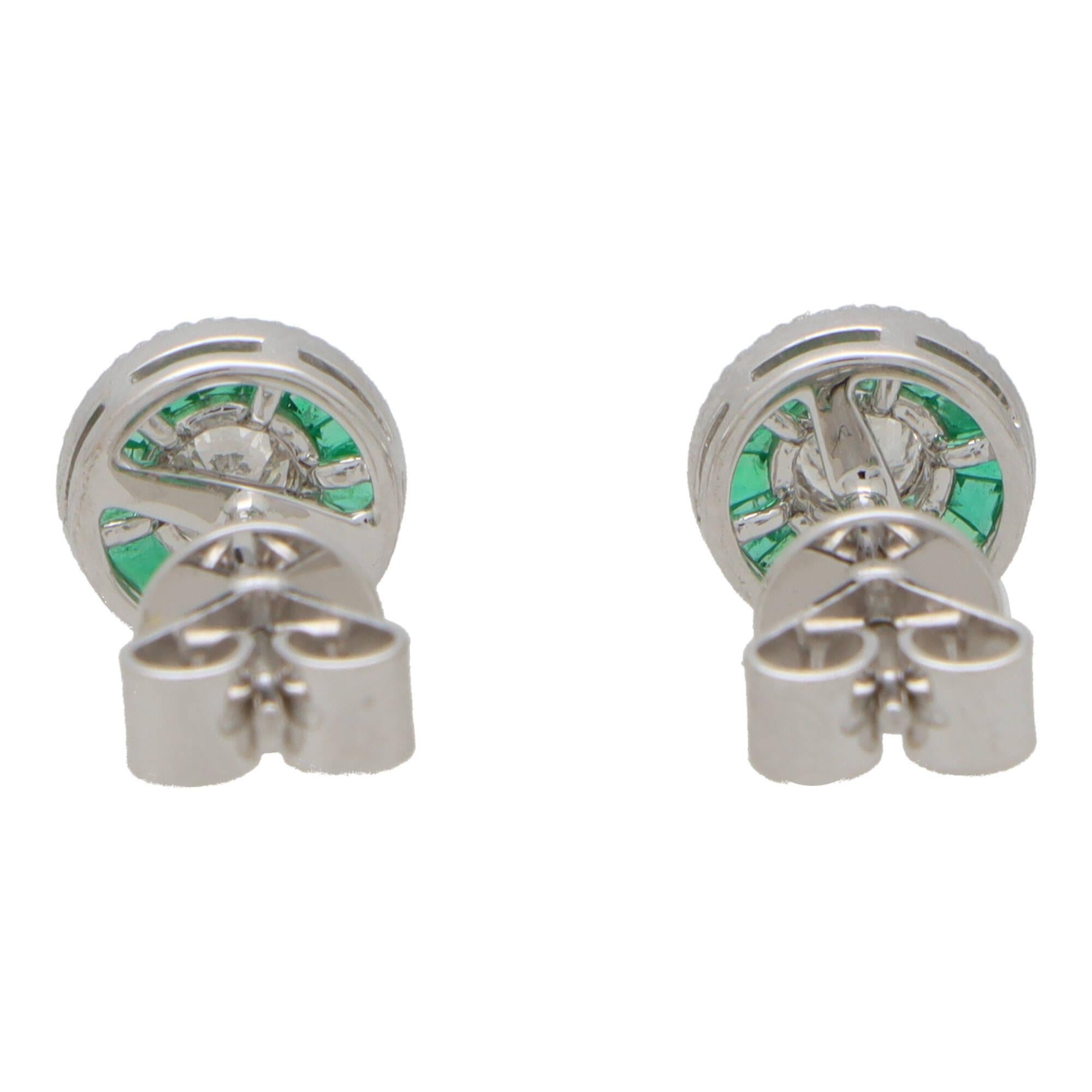 Art Deco Inspired Emerald and Diamond Target Stud Earrings 1