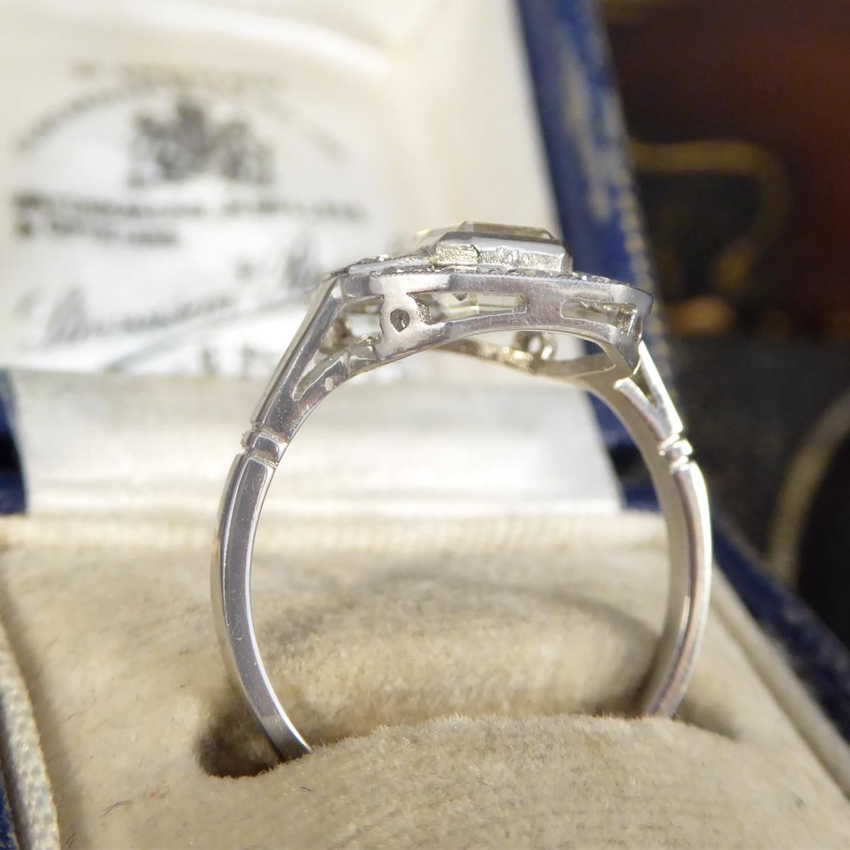 Art Deco Inspired Emerald Cut Diamond Cluster Ring in Platinum For Sale 5