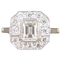 Art Deco Inspired Emerald Cut Diamond Cluster Ring in Platinum