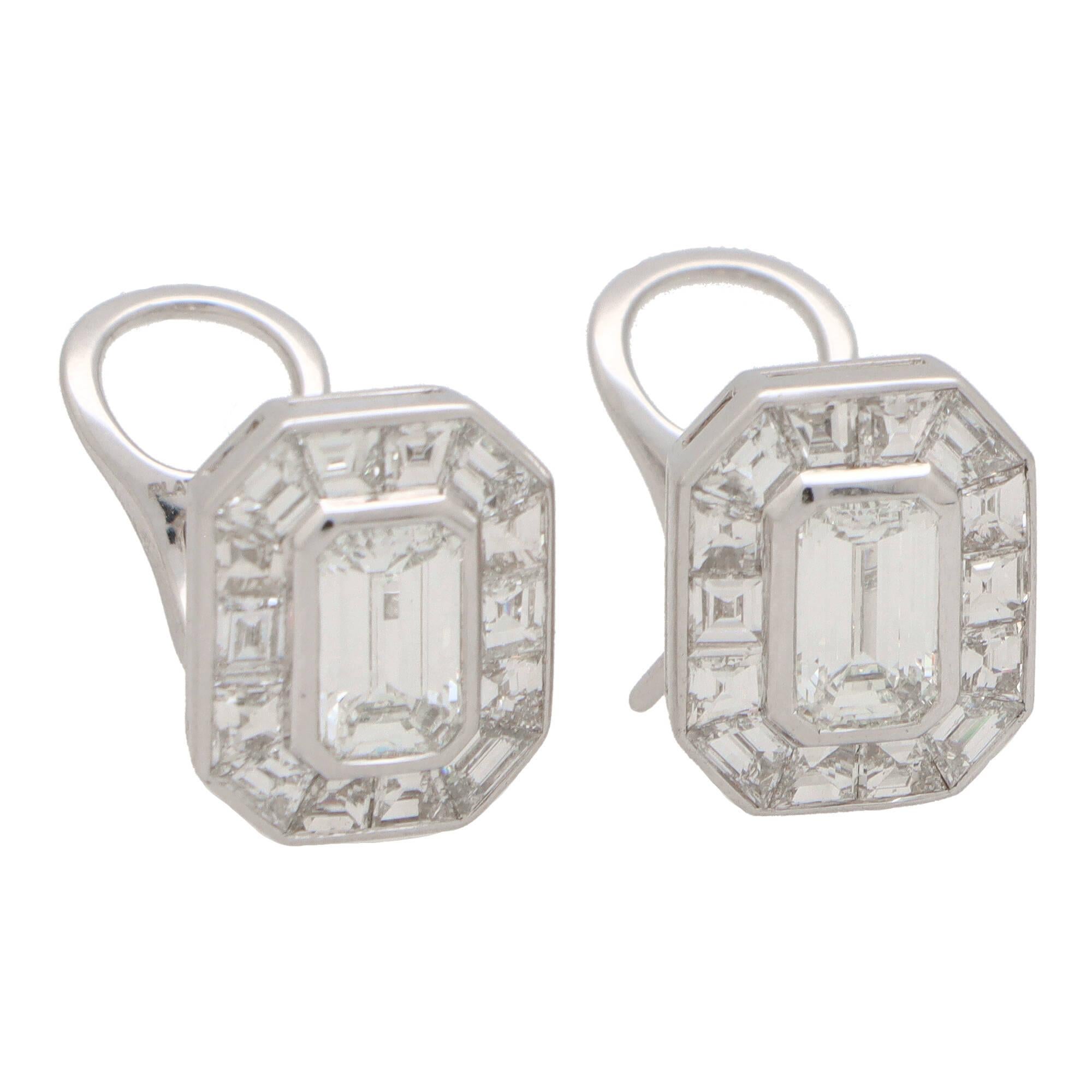  Art Deco Inspired Emerald Cut Diamond Target Earrings in Platinum 2