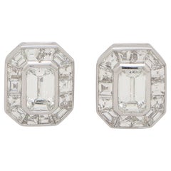  Art Deco Inspired Emerald Cut Diamond Target Earrings in Platinum