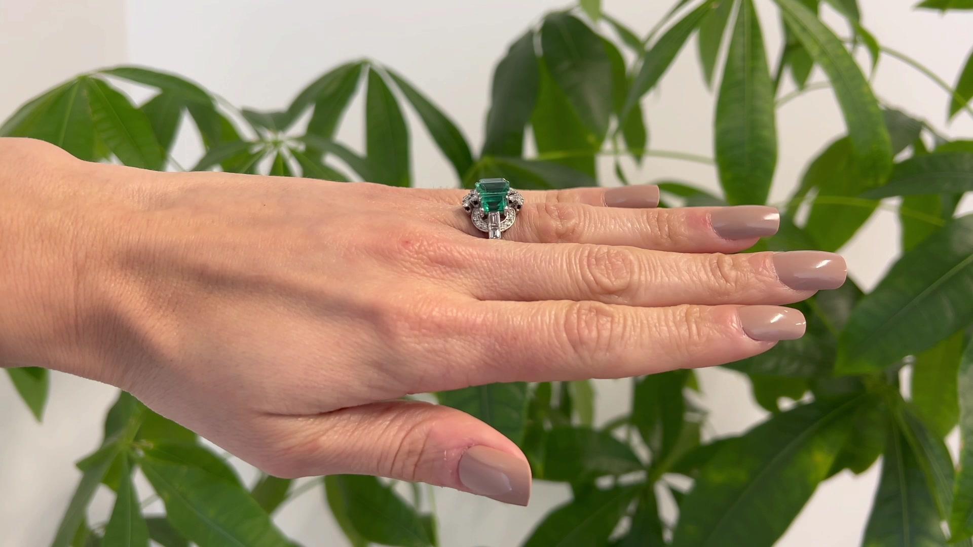 Art Deco Inspired Emerald Diamond Platinum Cocktail Ring In Excellent Condition For Sale In Beverly Hills, CA