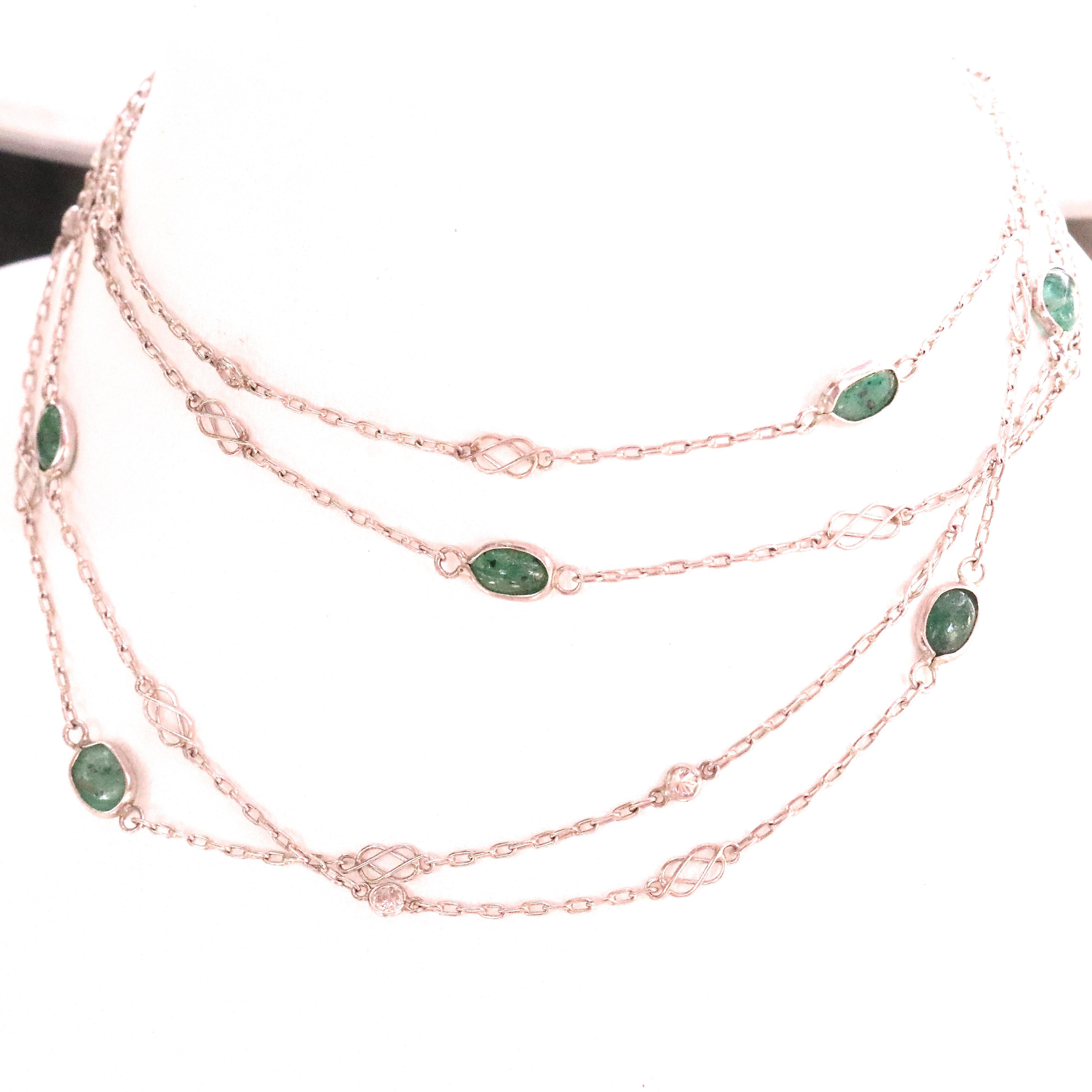 Round Cut Art Deco Inspired Emerald Diamond Platinum Necklace