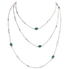 Art Deco Inspired Emerald Diamond Platinum Necklace