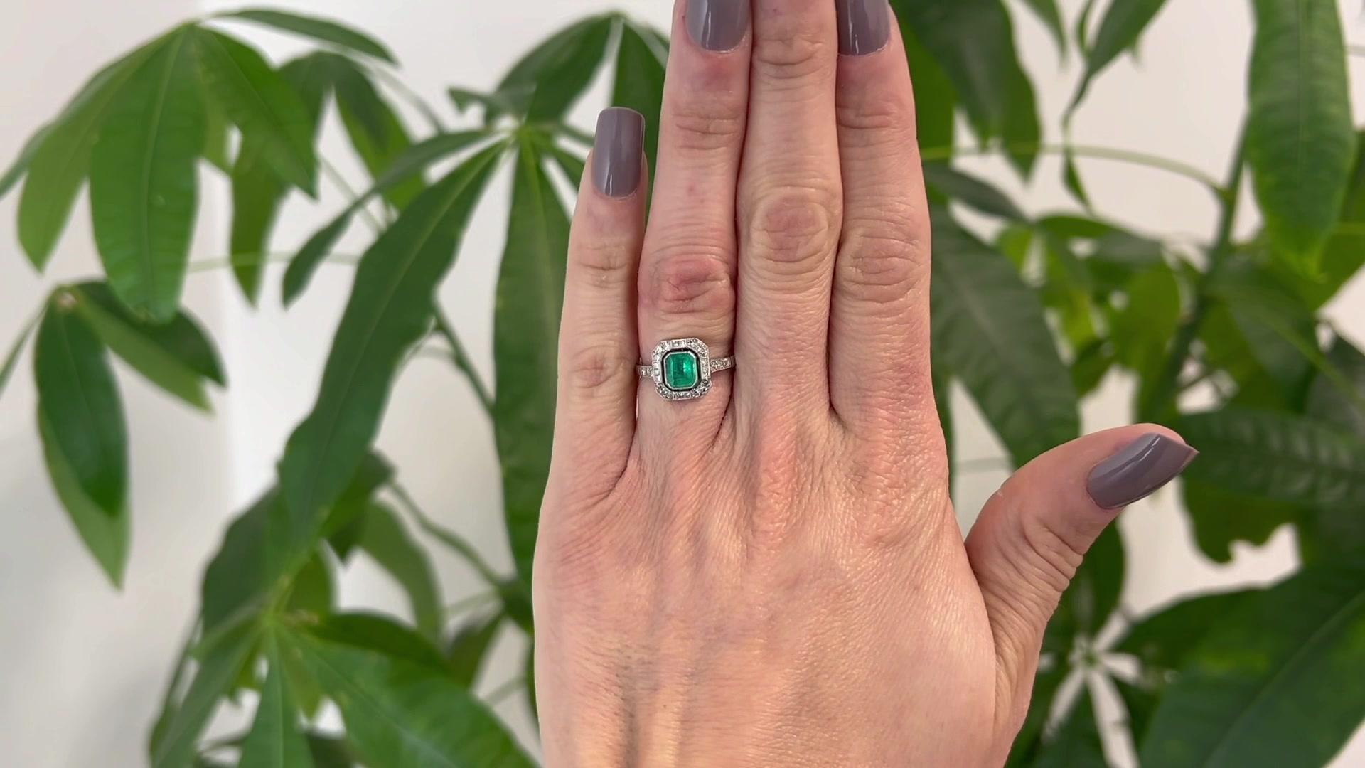 Single Cut Art Deco Inspired Emerald Diamond Platinum Ring