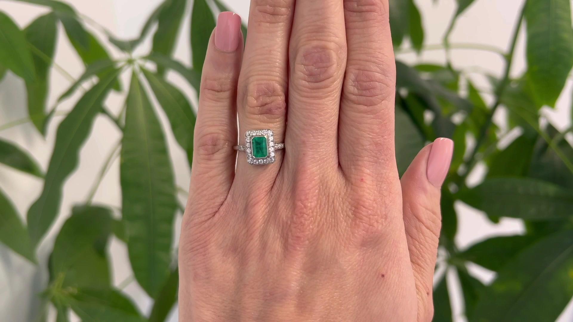 Octagon Cut Art Deco Inspired Emerald Diamond Platinum Ring