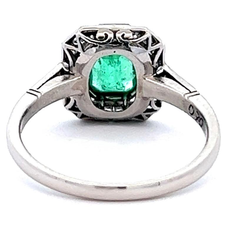 Art Deco Inspired Emerald Diamond Platinum Ring 1
