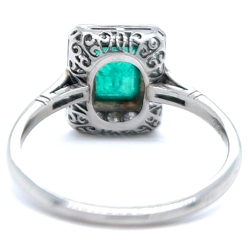 Art Deco Inspired Emerald Diamond Platinum Ring 1
