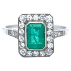 Art Deco Inspired Emerald Diamond Platinum Ring