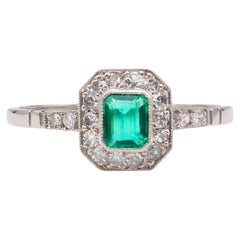 Art Deco Inspired Emerald Diamond Platinum Ring