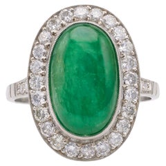 Art Deco Inspired Emerald Diamond Platinum Ring
