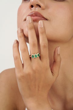Art Deco Inspired Emerald Diamond Three-Stone Ring 1.35ct in 14K Yellow Gold