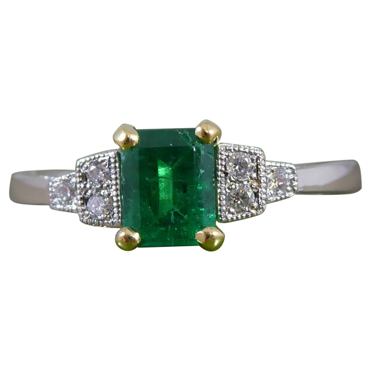 Antique Ladies Art Deco Style Gold Ring with Diamonds and Emeralds For ...
