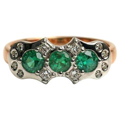 Art Deco inspired Emeralds with Diamonds in White and Yellow Gold Ring