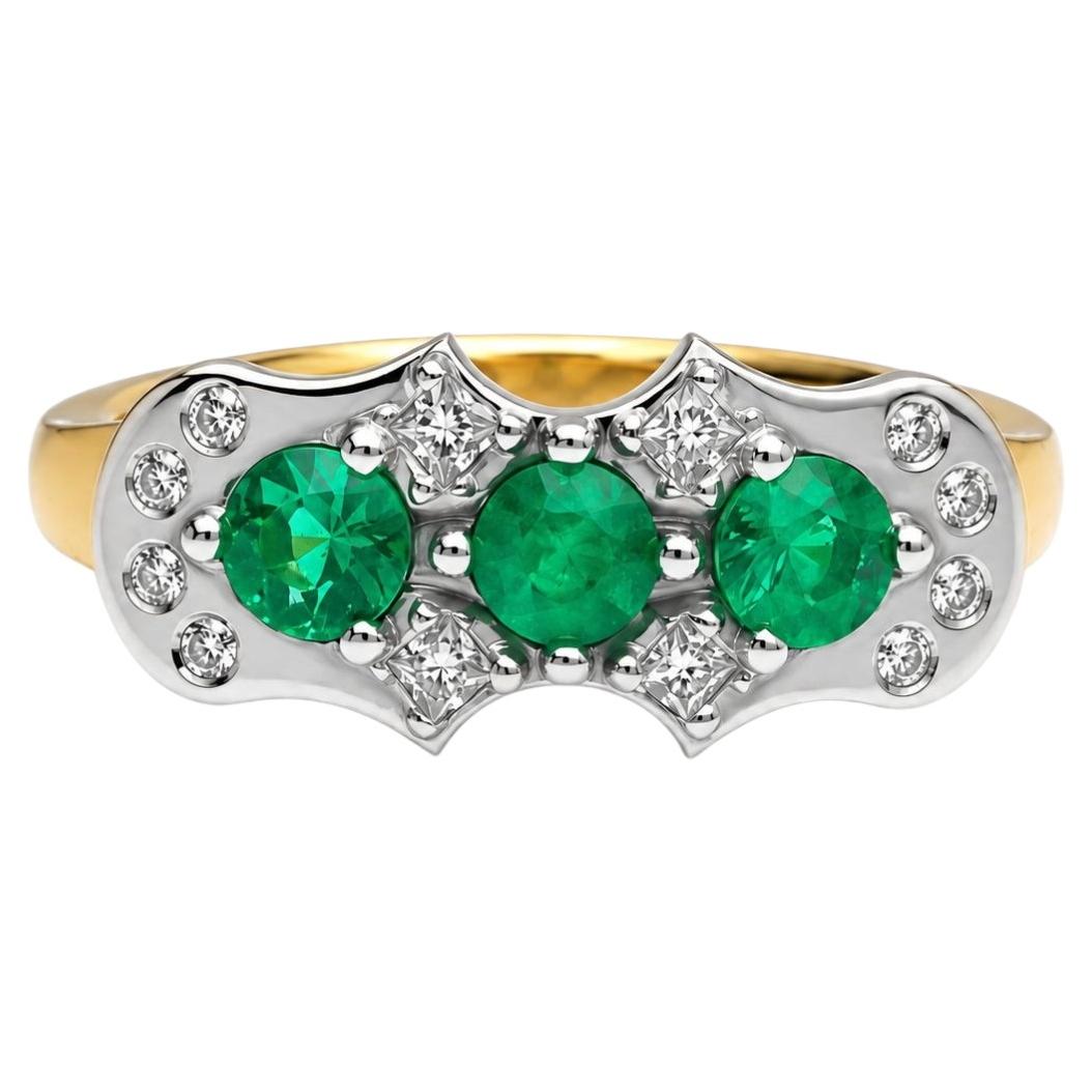 Anillo de Esmeraldas en Oro Blanco y Amarillo de inspiración Art Déco b Alexander Leyser en venta
