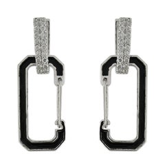 Art Deco-Inspired Enamel & Diamond Rectangular Link Earrings