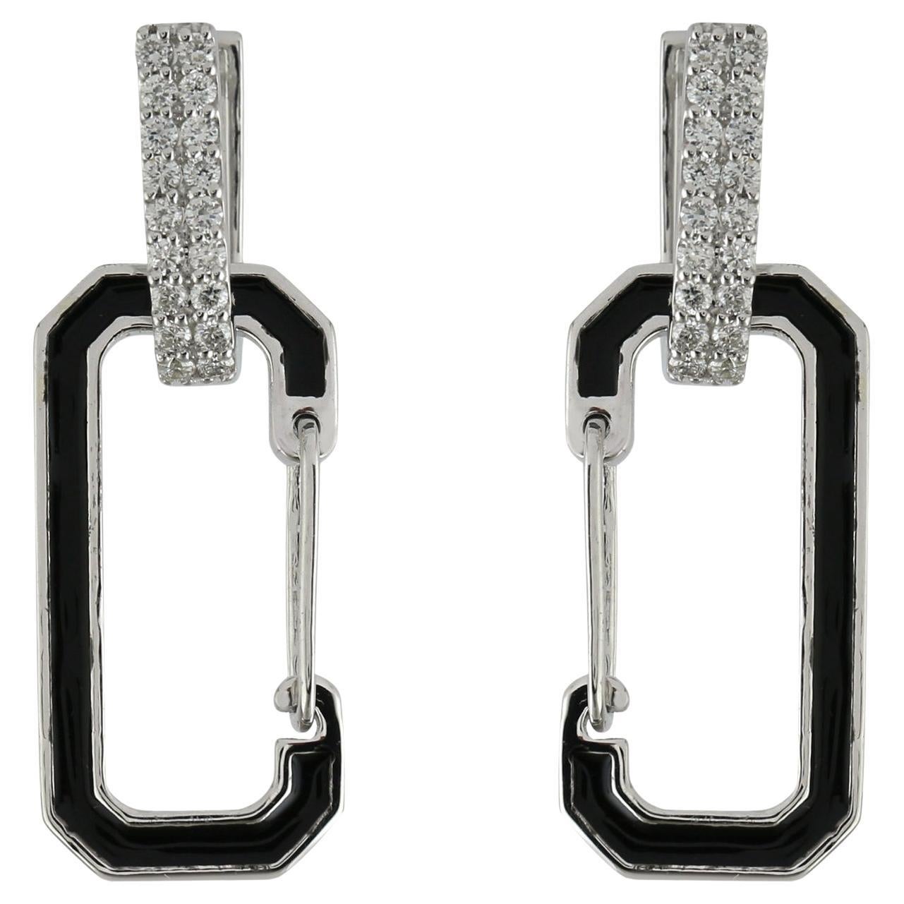 Art Deco-Inspired Enamel 
Diamond Rectangular Link Earrings For Sale