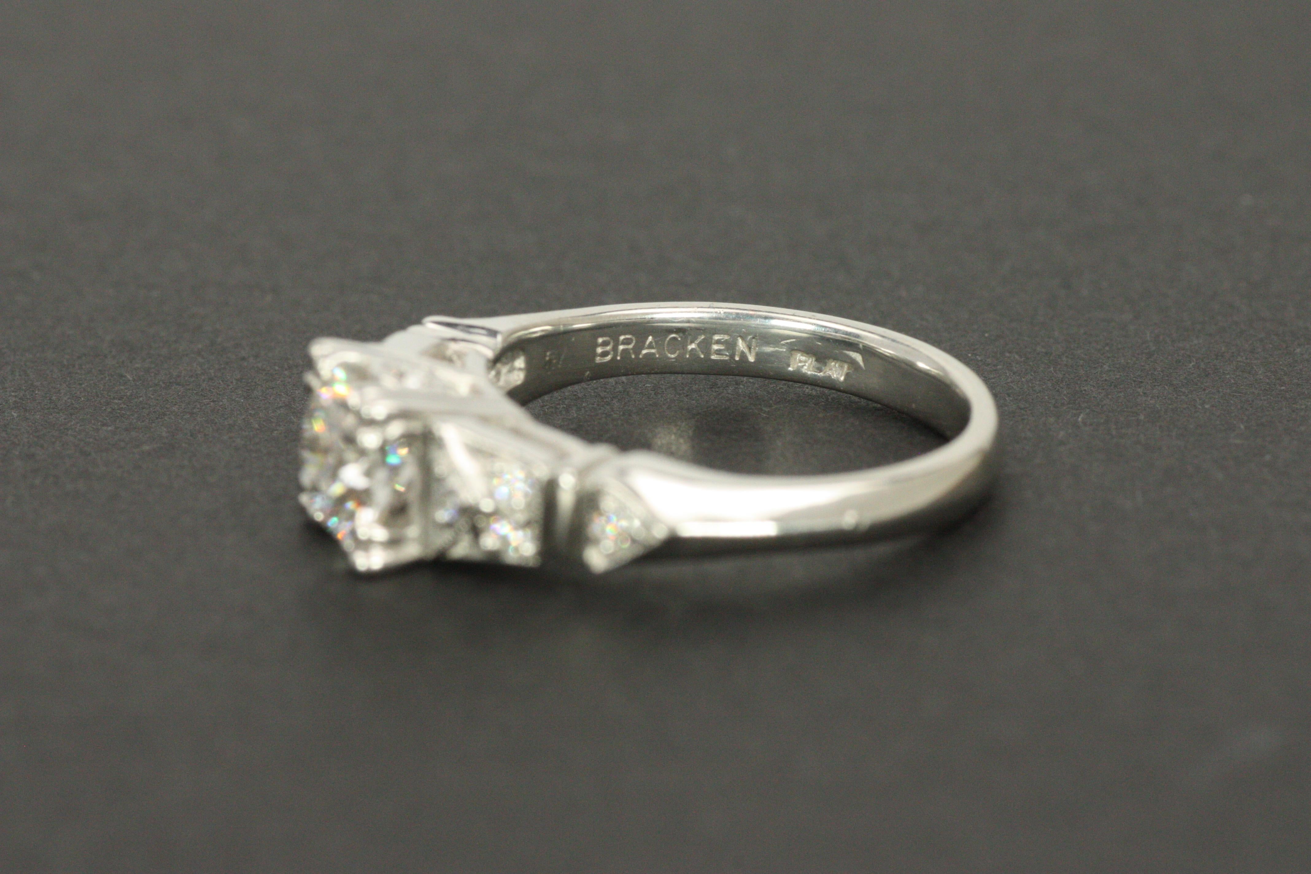 Art Deco Stil Verlobungsring - 0.98ct Runde Diamanten Platin von Bracken im Angebot 2