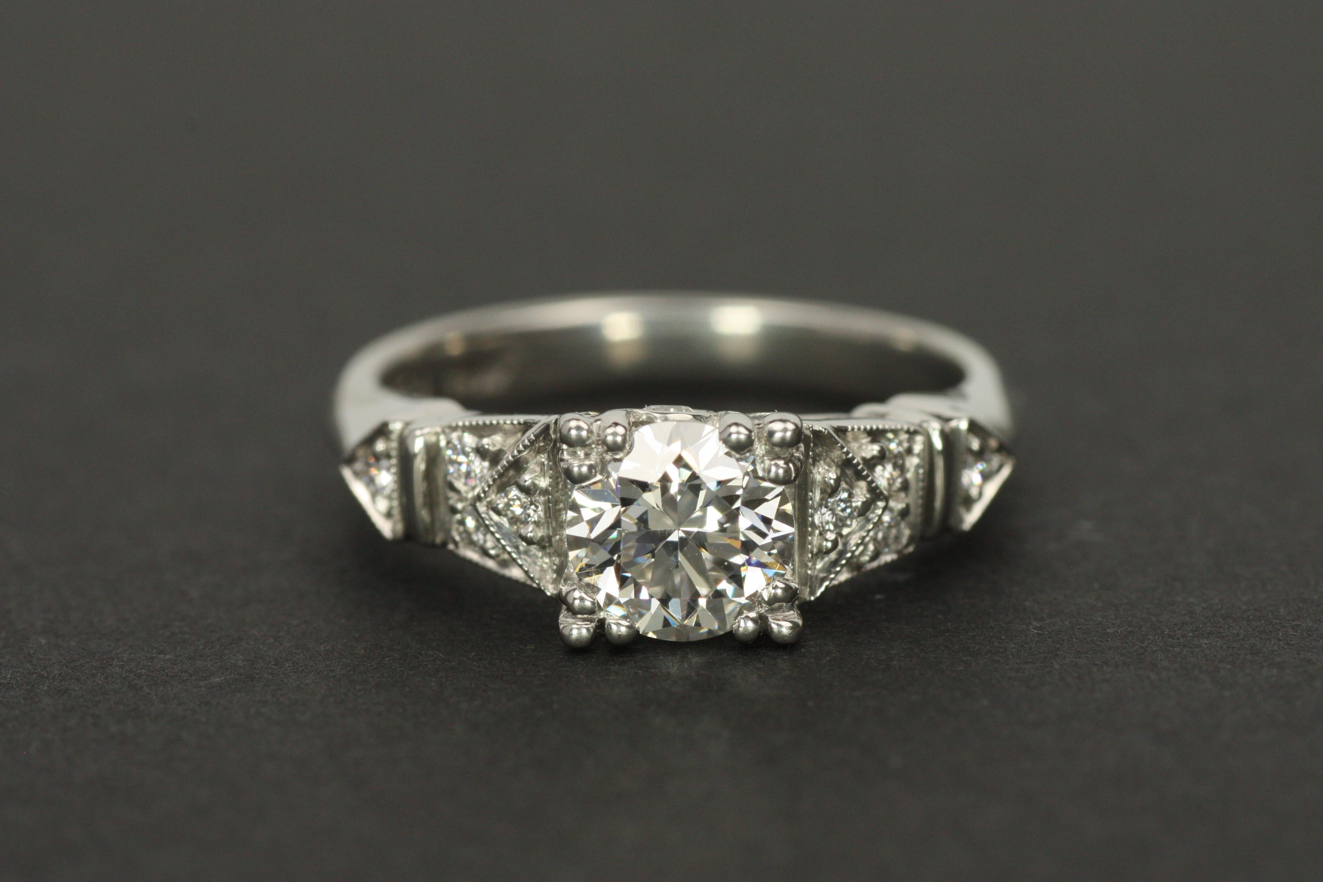 Art Deco Stil Verlobungsring - 0.98ct Runde Diamanten Platin von Bracken im Angebot 3