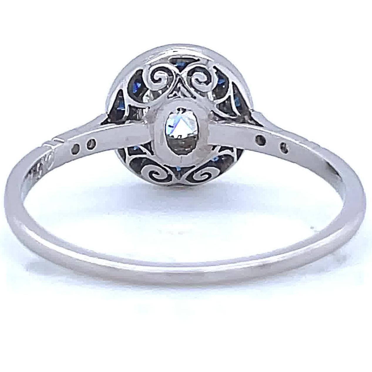 Women's Art Deco Inspired Engagement Ring Diamond Sapphire Target Ring