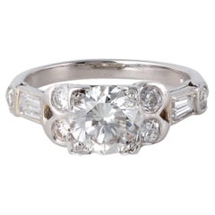 Art Deco Inspired English GIA 0.93 Carats Round Brilliant Cut Platinum Ring