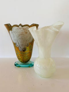 Art Deco Inspired Etched Crystal Art Glass Vase Attributed to Salvatore Polizzi