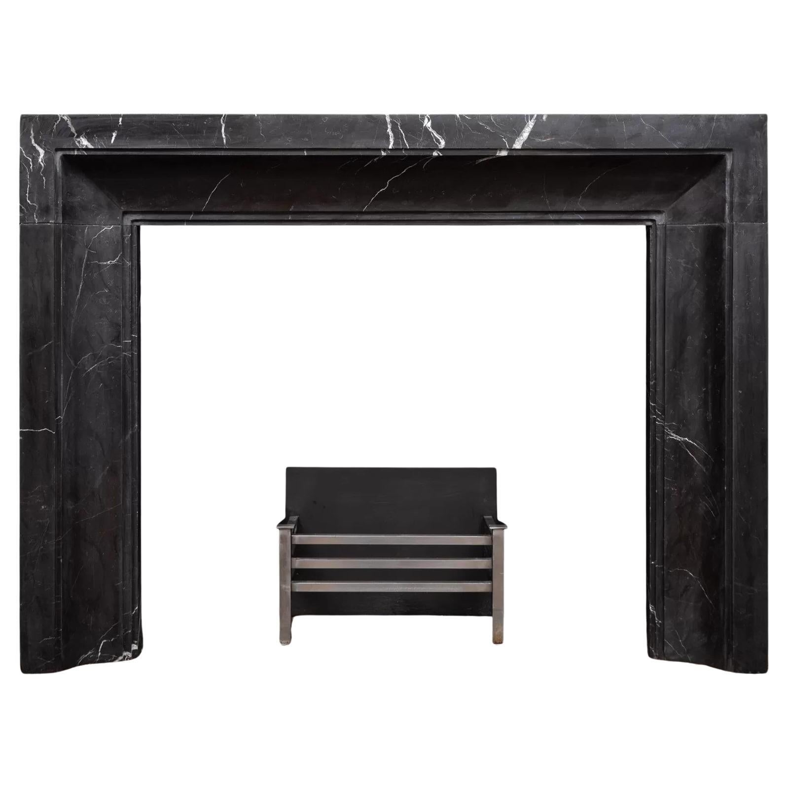 Art Deco inspired fireplace made in black and white Nero Marquina marble For Sale