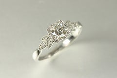 0.57 Carat Round Diamond Floral Art Deco Engagement Ring