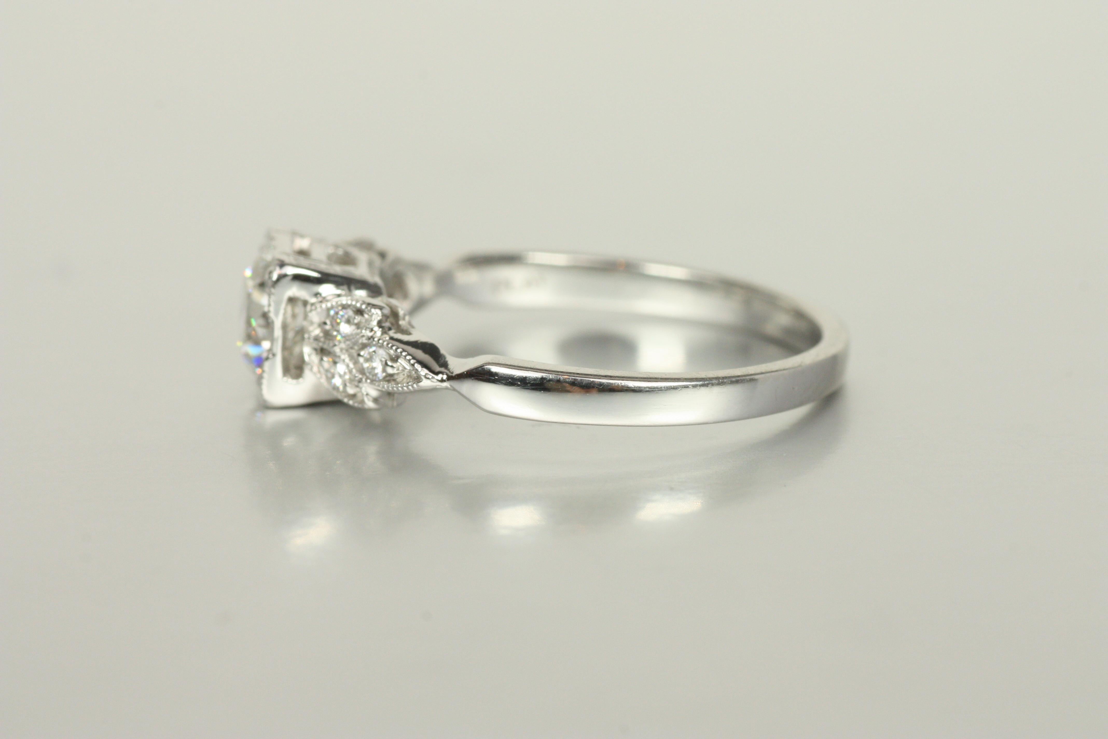 Art Deco-Inspired Floral Engagement Ring – 0.63ct Round Diamonds in Platinum In New Condition For Sale In Santa Monica, CA