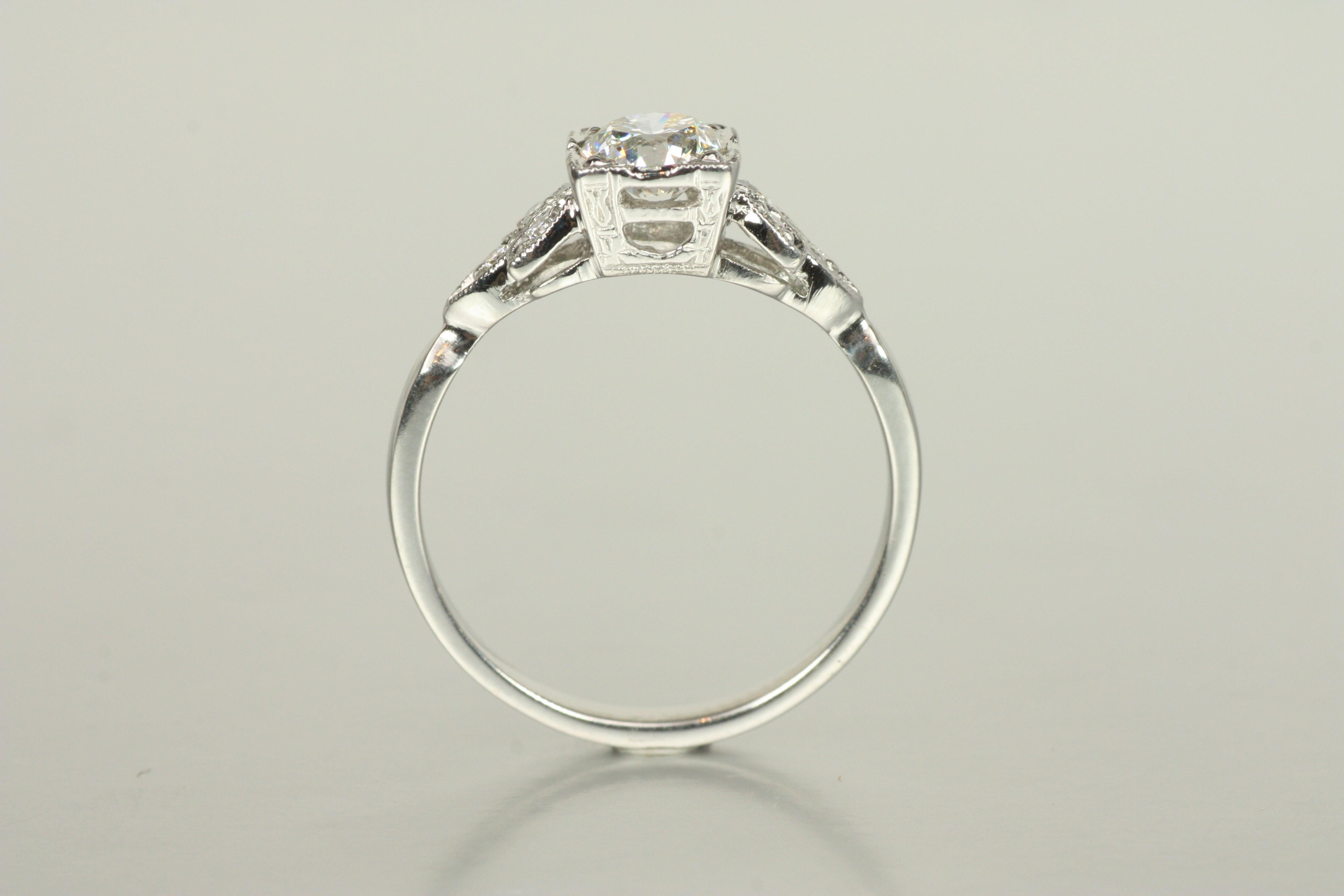 Women's Art Deco-Inspired Floral Engagement Ring – 0.63ct Round Diamonds in Platinum For Sale