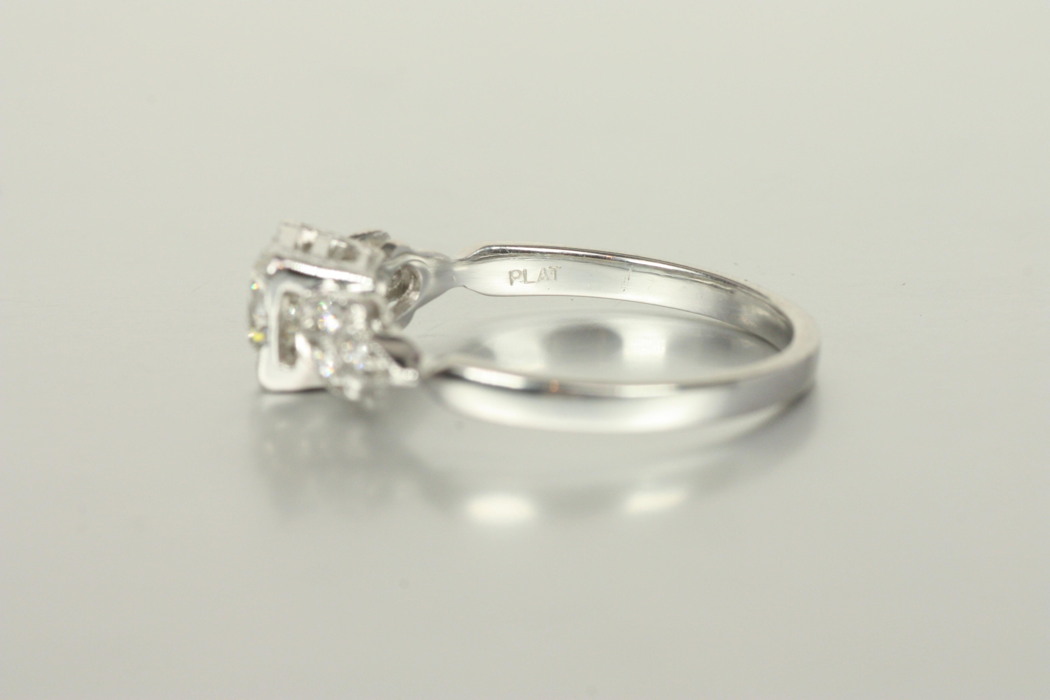 Art Deco-Inspired Floral Engagement Ring – 0.63ct Round Diamonds in Platinum For Sale 2