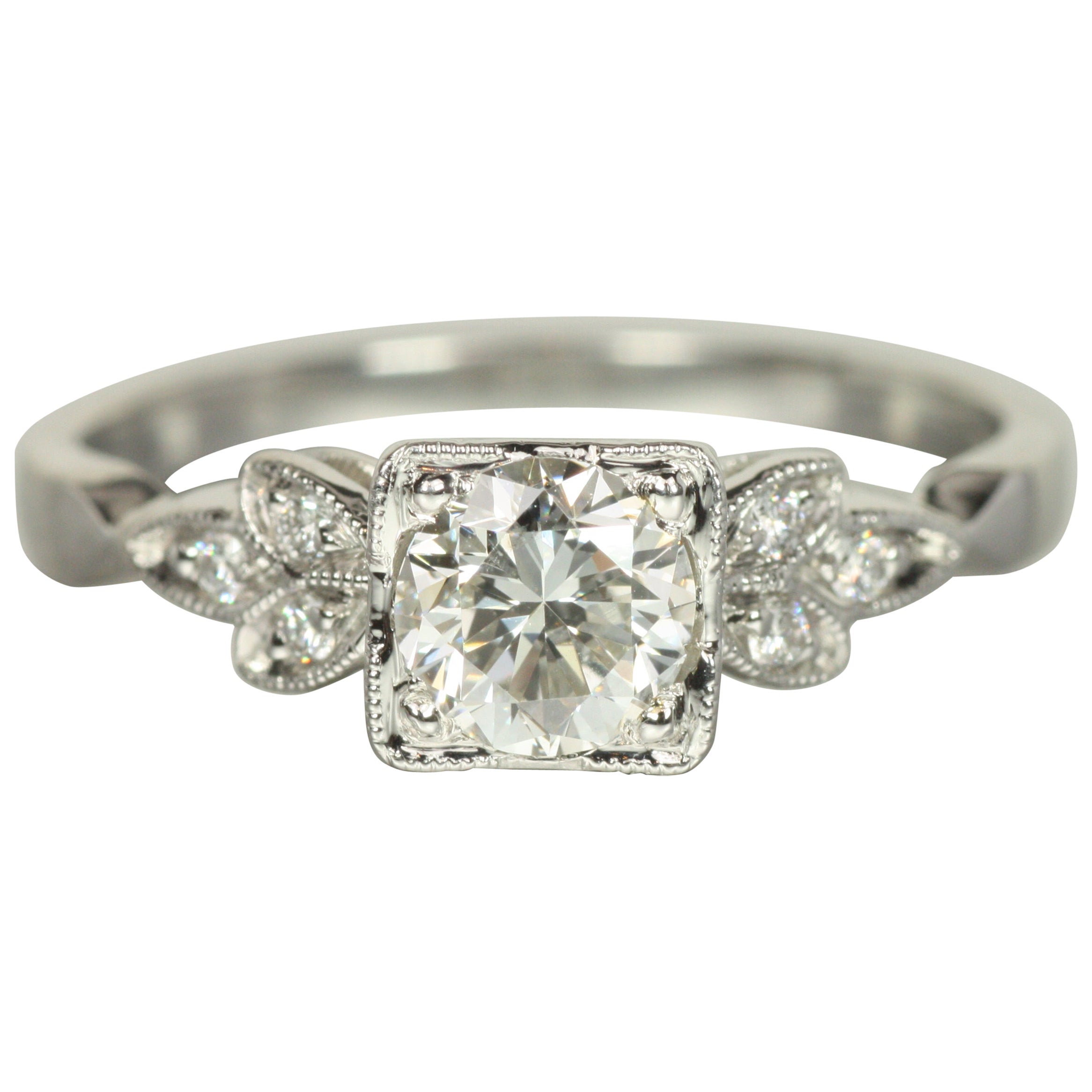 Art Deco-Inspired Floral Engagement Ring – 0.63ct Round Diamonds in Platinum