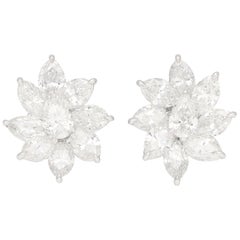 Art Deco Inspired Floral Marquise Cut Diamond Cluster Earrings Set in Platinum