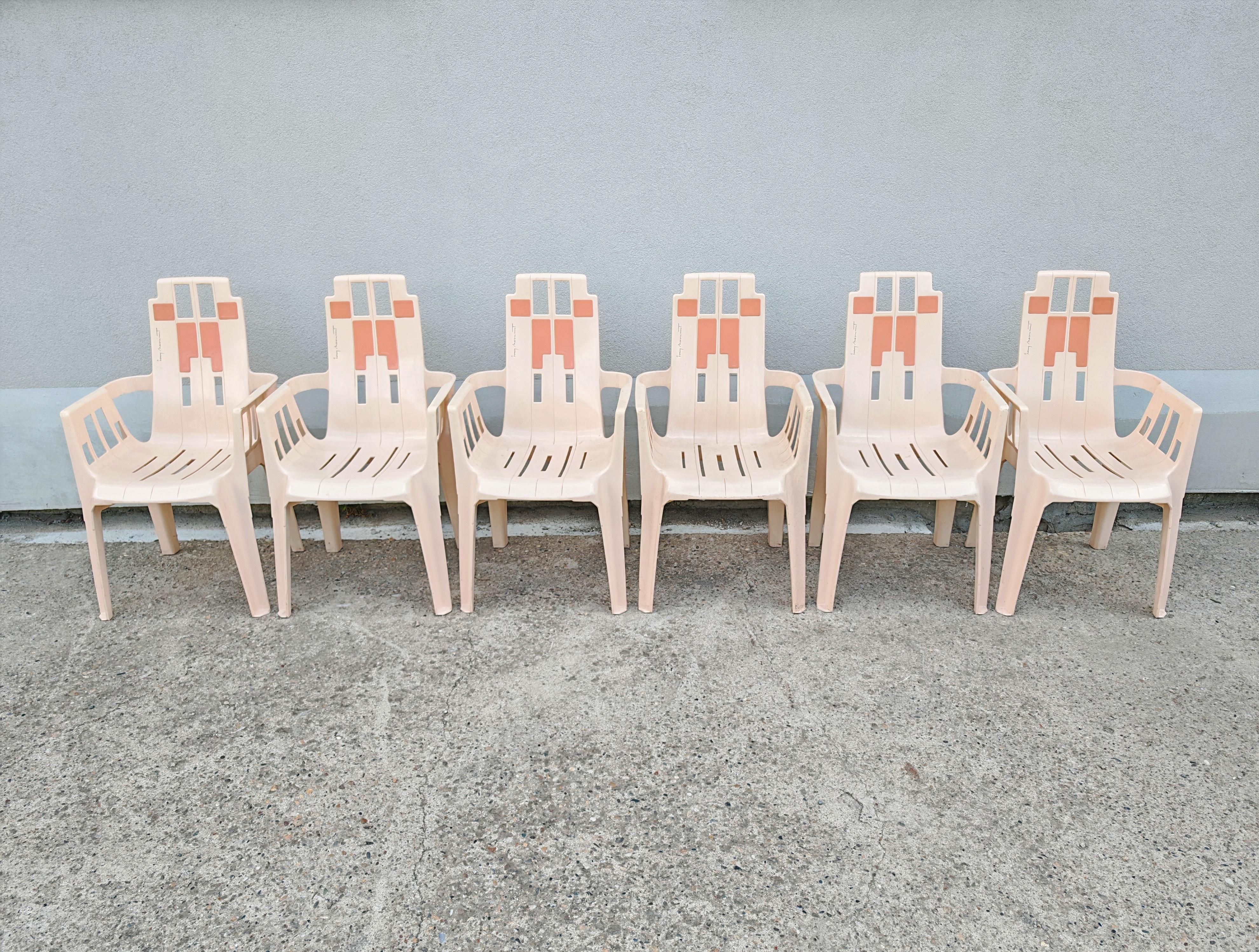 Set da giardino di ispirazione Art Déco, tavolo e 6 sedie di Pierre Paulin, Francia 1988 in vendita 5