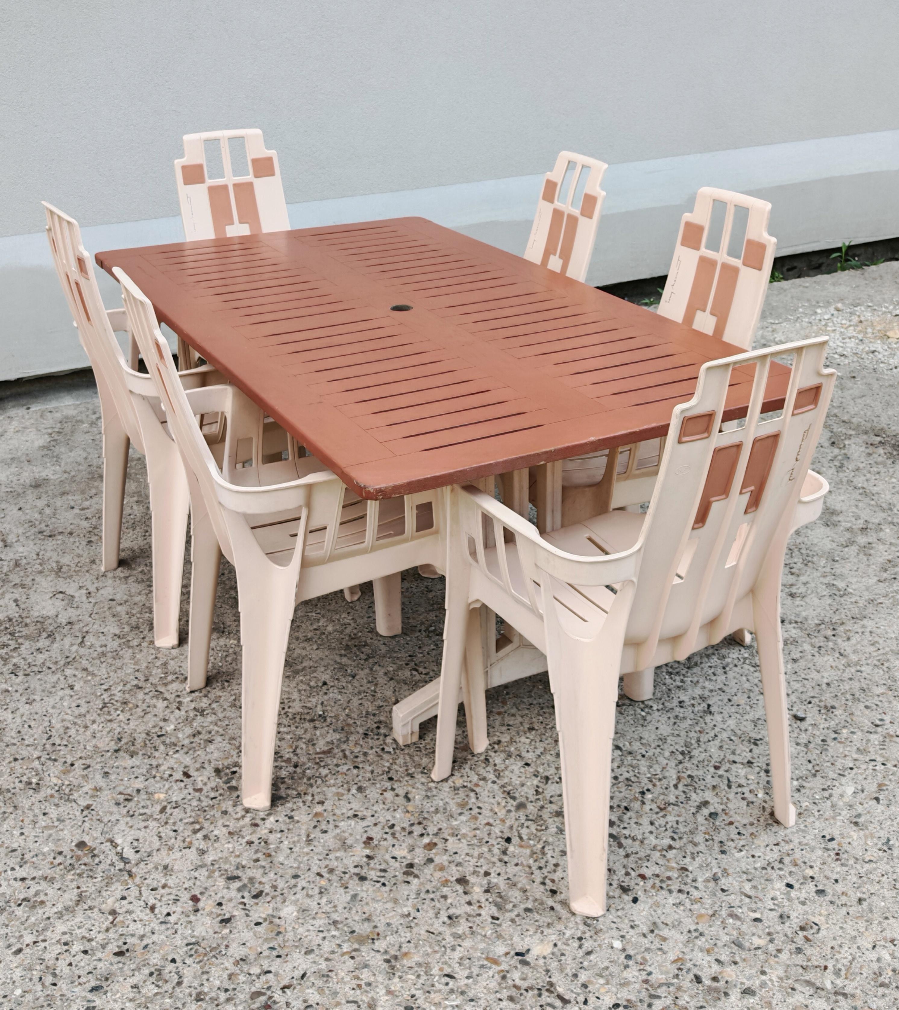 Set da giardino di ispirazione Art Déco, tavolo e 6 sedie di Pierre Paulin, Francia 1988 in vendita 2