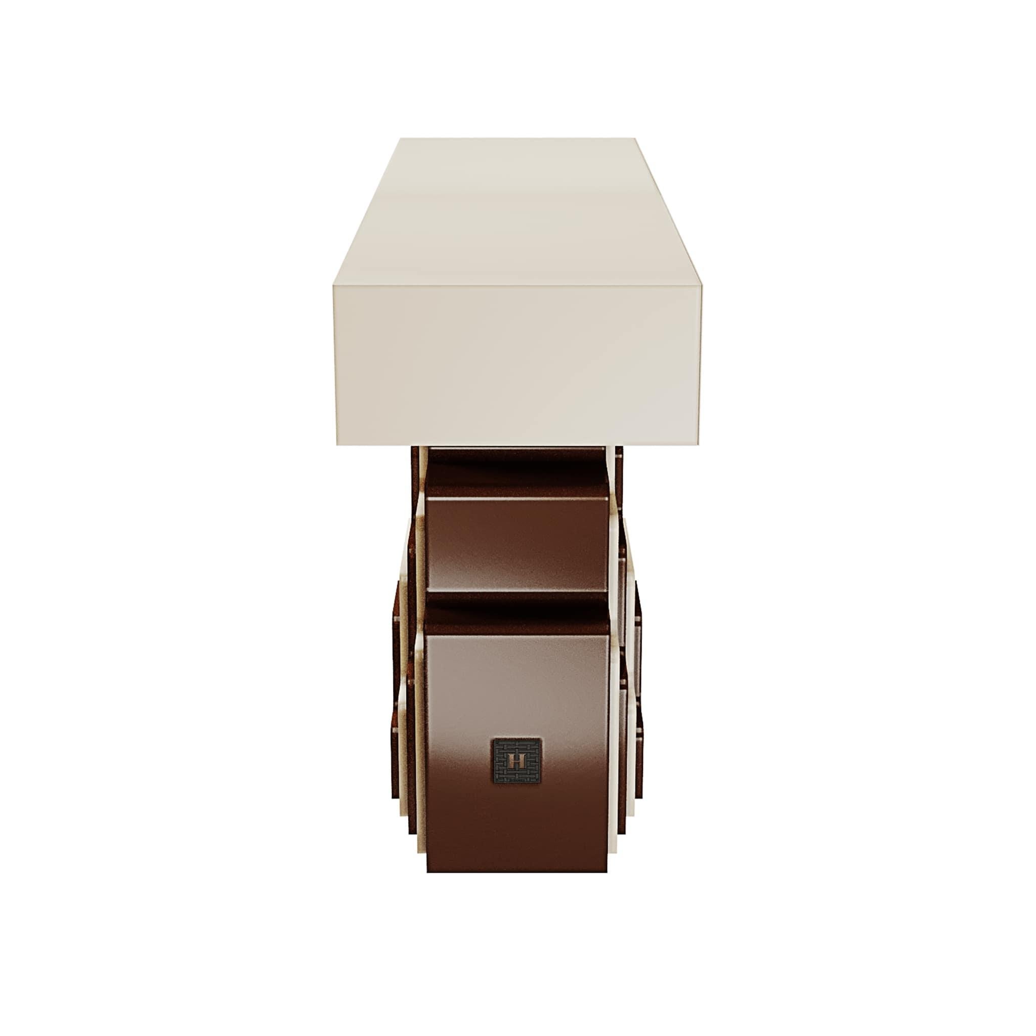 Art Deco inspiriert Geometic Wood Konsolentisch Braun & Weiß Lack Zwei Schubladen (Holz) im Angebot