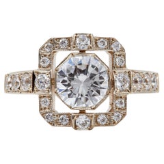 Art Deco Inspired GIA 1.02 Carat Round Brilliant Cut Diamond 18k White Gold Ring